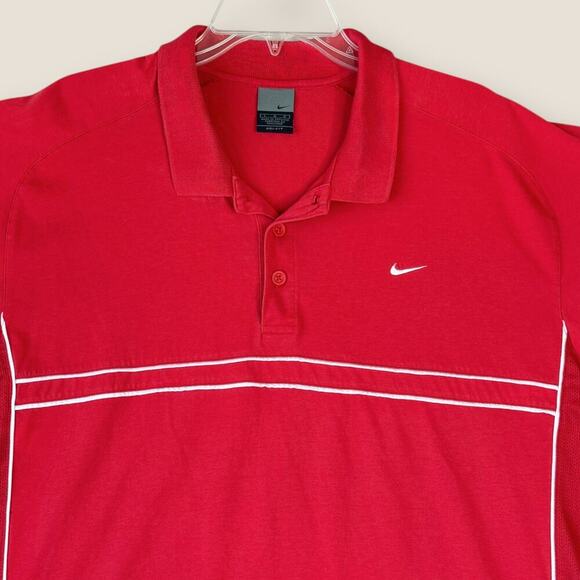 Nike Dry Fit Short Sleeves Cotton Meshed Knit Golf Polo Shirt Men Size L Red - Picture 3 of 12